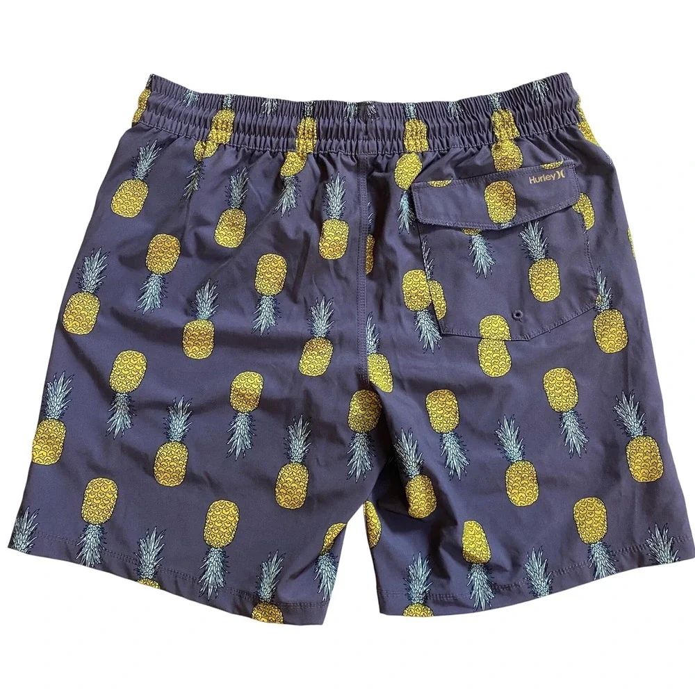 Hurley Men's L Pineapple Volley Elastic Waist‎ Blue Swim Trunks Board Shorts EUC - Picture 2 of 10
